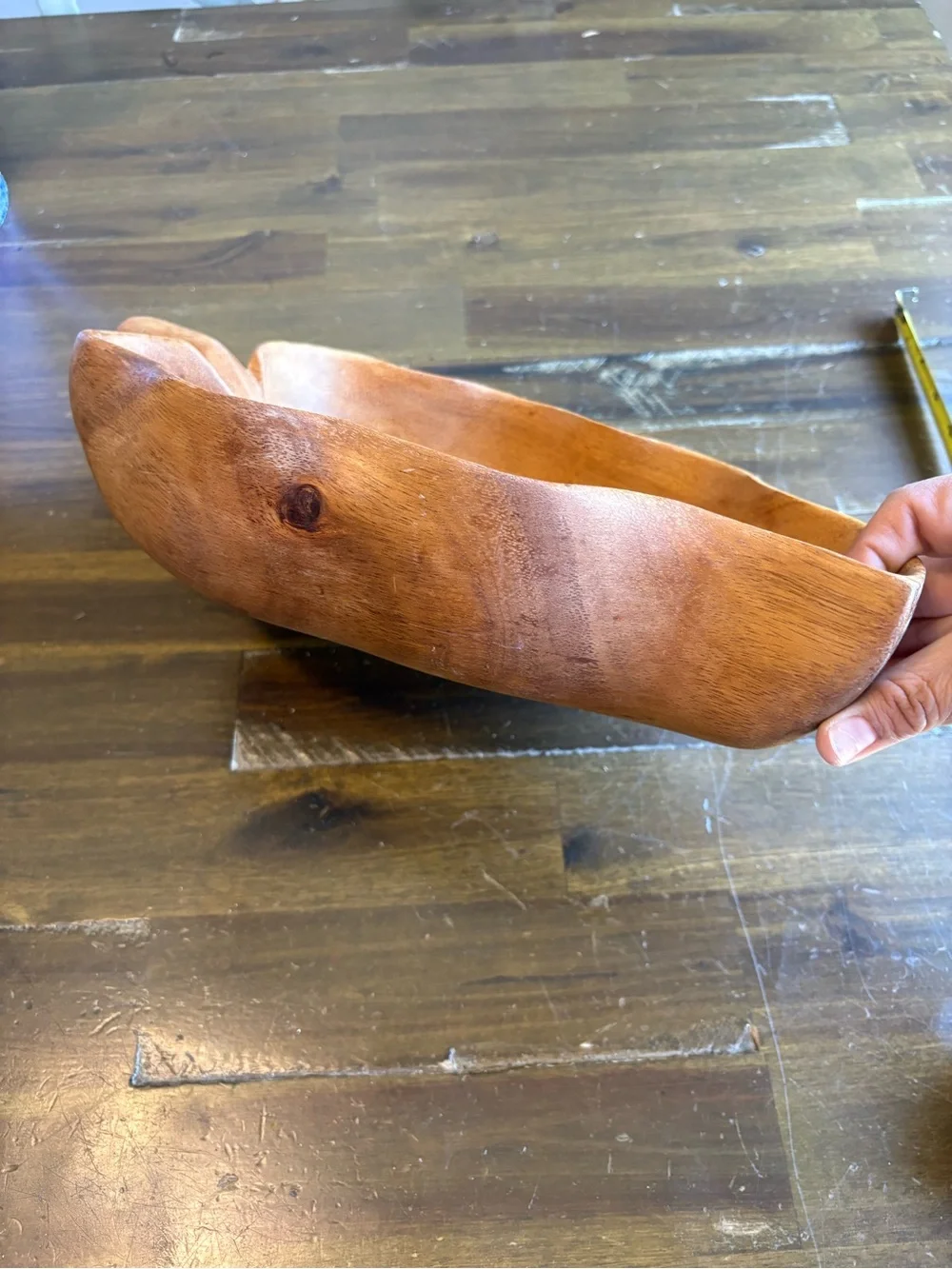 Monkey Pod Bowl Vintage Leaf Wood Serving Dish Hosting Server - Picture 3 of 5